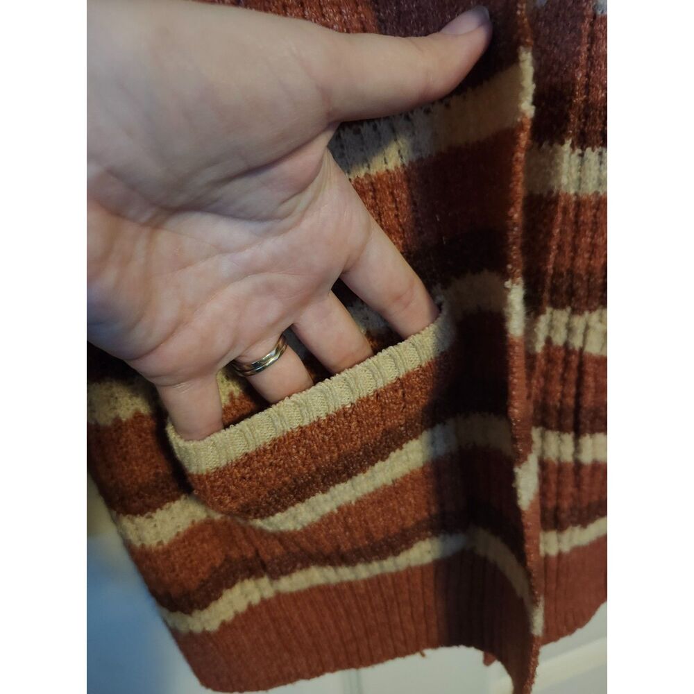 Amy Byer Girls Striped Open Front Cardigan Rust Brown Cream - Picture 3 of 6